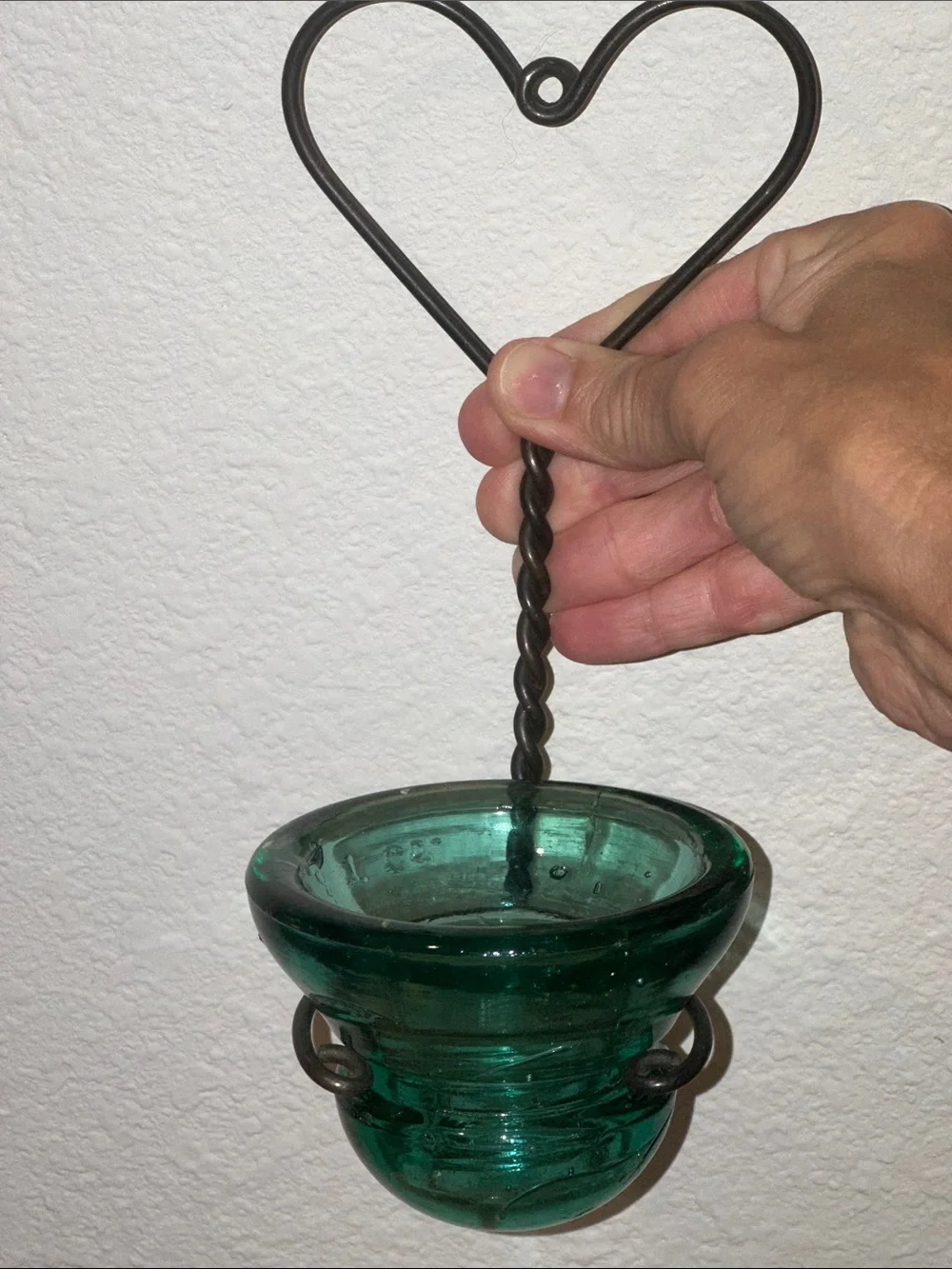 Vintage Green Glass Insulator Hanging Candle Holder / Planter Wall Decor